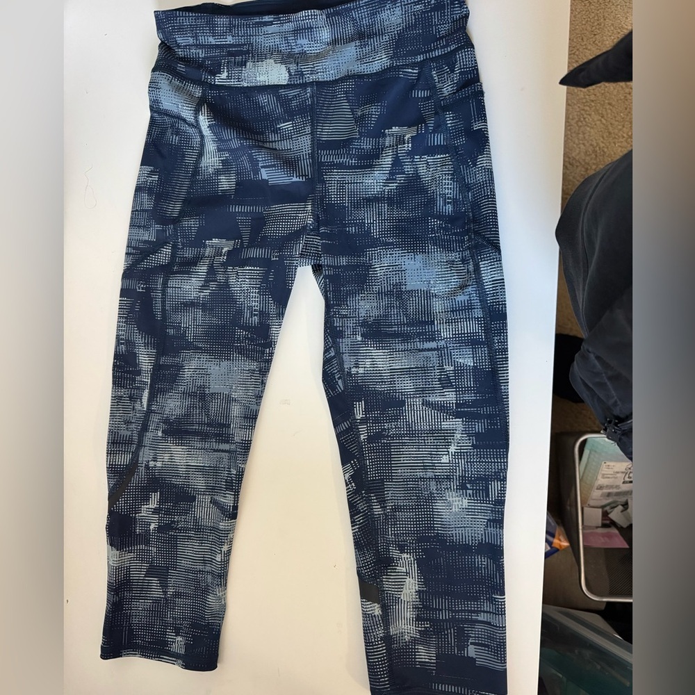 Sweaty Betty Leggings Blue White Grid Pattern 7/8 Length M - Picture 2 of 13